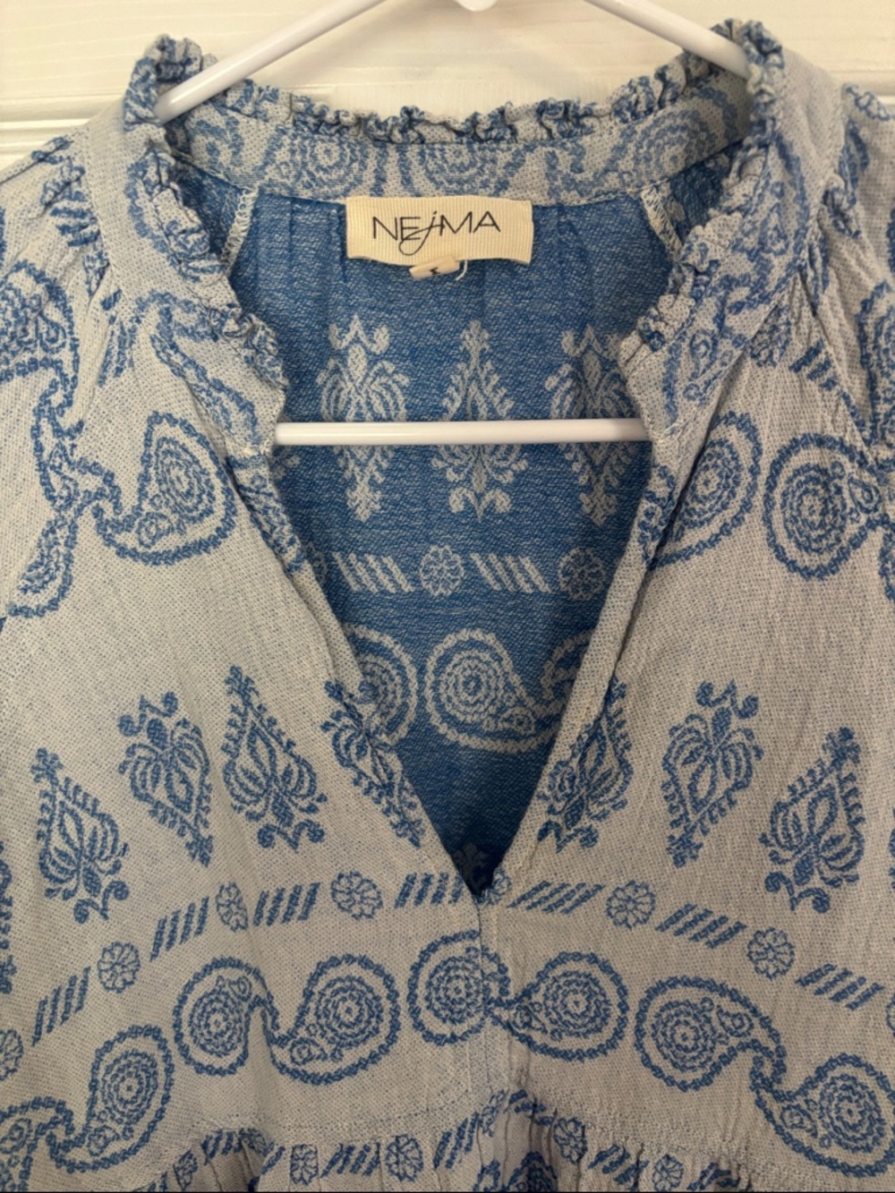 NEjMA Blue Paisley V-Neck 100% cotton Mini Dress - Picture 6 of 11